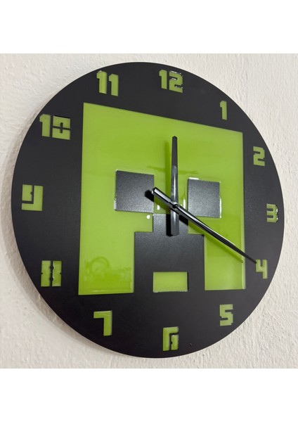 Oyuncu Odası Duvar Saati | Epoksi Dolgulu Piksel Tasarım | Yeşil Canavar Figürlü | 40 cm