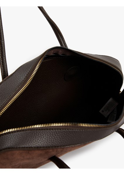 Fermuarlı Saplı Suni Süet Deri Görünümlü Büyük Omuz Çantası modelleri