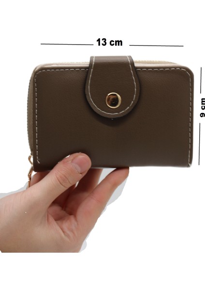 Bozuk Para Gözlü Bol Kartlıklı Vizon Mini Kadın Cüzdanı