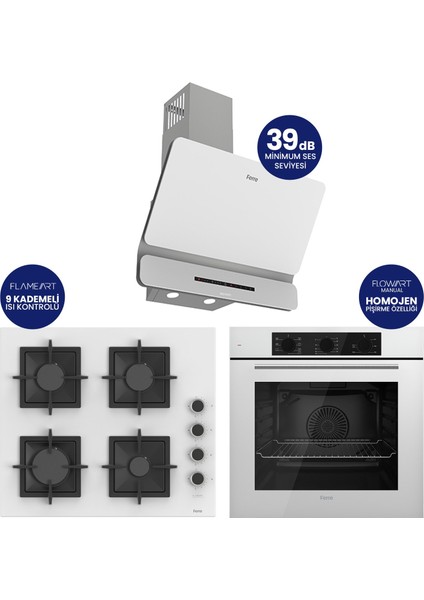Flowart Turbolu Amörtisörlü Silenart Beyaz Cam Ankastre Set ( Kaymaz Döküm Izgara ) QBL62CB - SC206 - D081SA