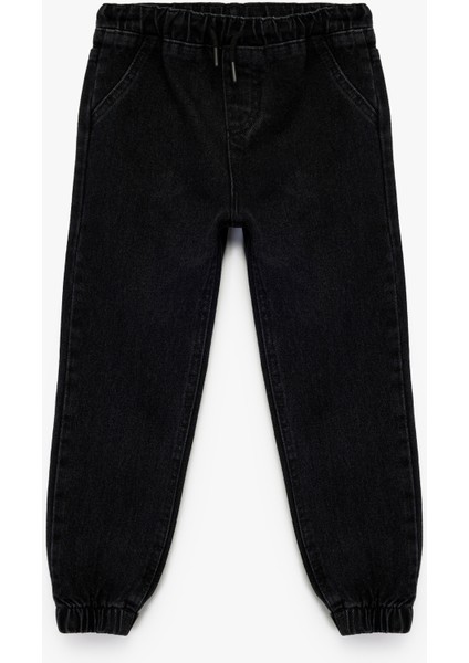 Pamuklu Rahat Kesim Beli Bağcıklı Jogger Denim Pantolon