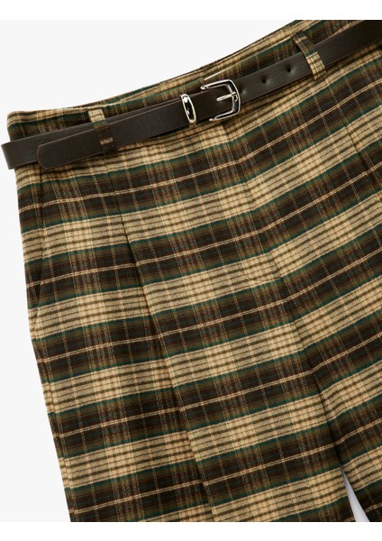 Kemer Detaylı Cepli Geniş Paça Ekose Pantolon indirimleri