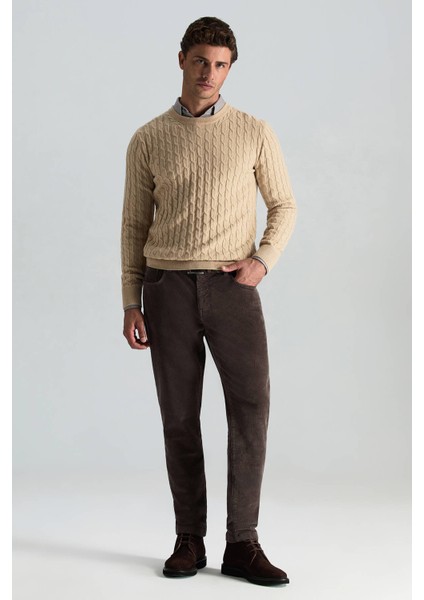 Lambswool Yün Saç Örgü Desenli Bisiklet Yaka Camel Kazak modelleri