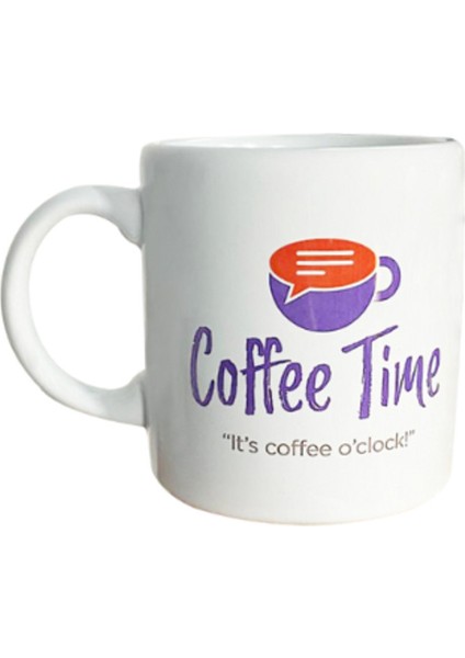 Coffe Time Mottolu Porselen Kupa Beyaz