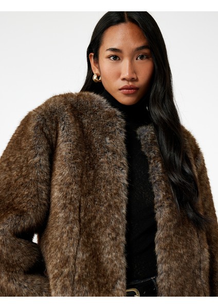 Uzun Kollu Bisiklet Yaka Crop Suni Kürk Mont fiyatları