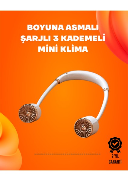 Techmrt Katlanabilir Asılabilir Fan | USB Şarjlı, 3 Vitesli Sessiz Mini Fan
