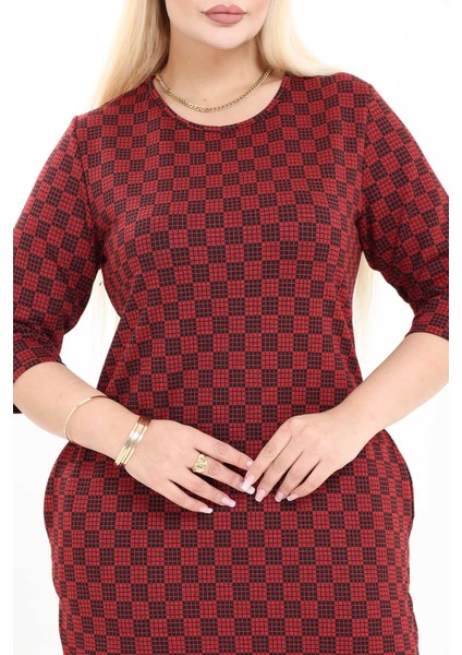 Çift Cepli Desenli Esnek Kışlık Büyük Beden Midi Elbise 29D-2725 fırsatları