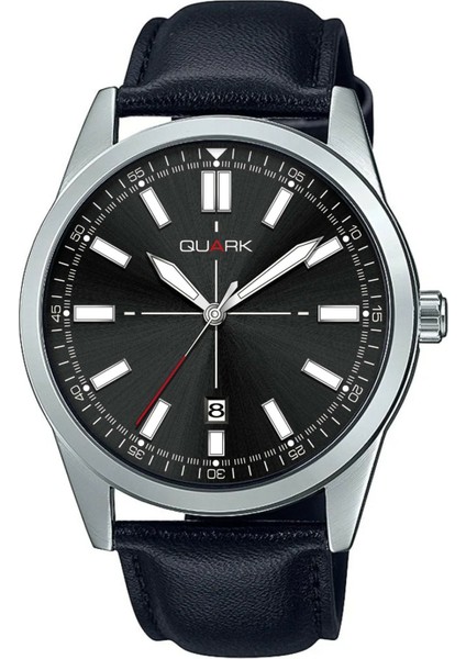 QM-VD02L-1E Metal Kasa Deri Kordon Takvimli Erkek Kol Saati