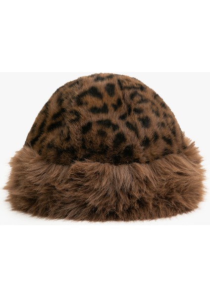 Peluş Detaylı Lepoar Desenli Bucket Şapka