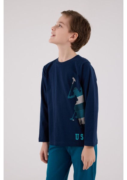 Garson Erkek Çocuk Logolu Lacivert %100 Pamuklu Uzun Kollu Paça Lastikli Pijama Takım fırsatları