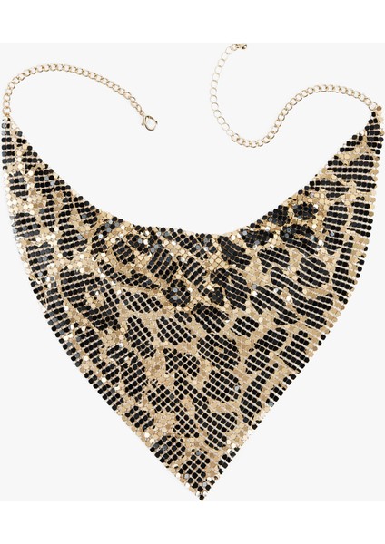 Leopar Desenli Metal Bandana Kolye