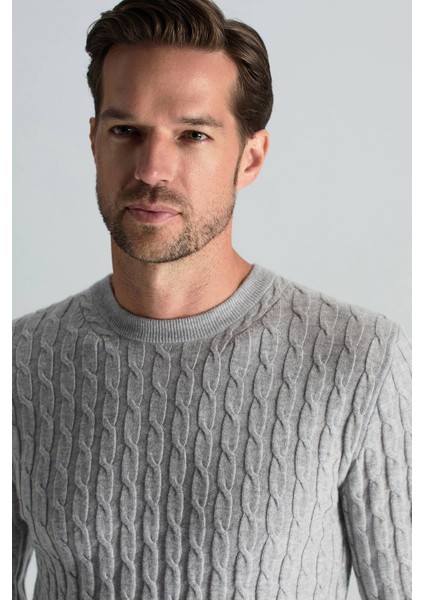 Lambswool Yün Saç Örgü Desenli Bisiklet Yaka Açık Gri Kazak modelleri