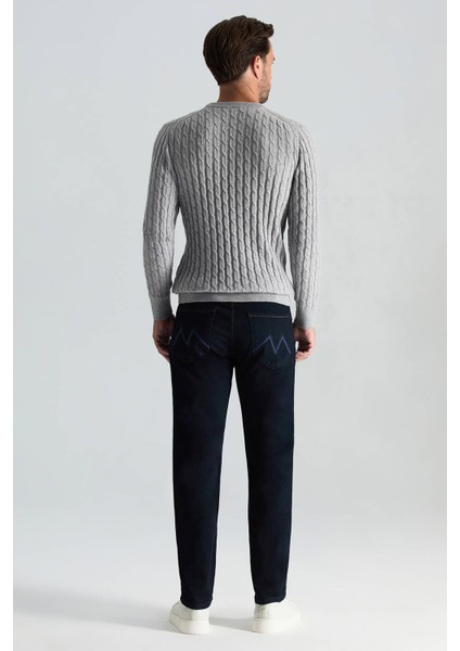 Lambswool Yün Saç Örgü Desenli Bisiklet Yaka Açık Gri Kazak fırsatları