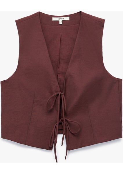 Modal Kumaş Fiyonklu Önden Bağlama Detaylı Crop Yelek