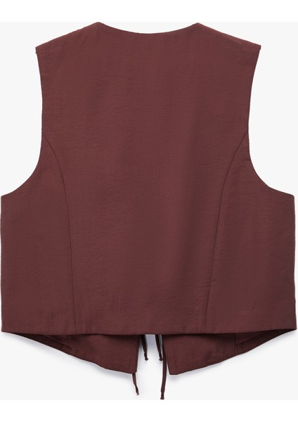 Modal Kumaş Fiyonklu Önden Bağlama Detaylı Crop Yelek fiyatları