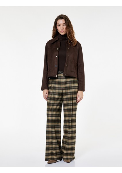 Kemer Detaylı Cepli Geniş Paça Ekose Pantolon