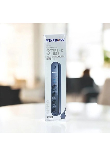 Akım Korumalı USB ve Type C 2.1A Şarj Çıkışlı 10A 2500W 4'lü Uzatma Grup Priz fiyatları