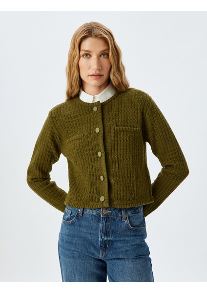 Uzun Kollu Düğmeli Cepli Bisiklet Yaka Hırka modelleri