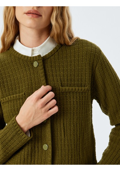 Uzun Kollu Düğmeli Cepli Bisiklet Yaka Hırka indirimleri