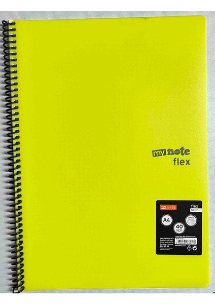 A4 40 Yaprak Kareli Pp Kapak Spiralli Defter Neon Sarı
