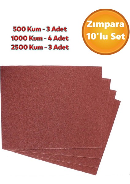 Far Temizleme Ince Kalın Kağıt El Su Zımparası Kağıdı Araç Parlatma Set 500-1000-2500 Kum 10 Adet