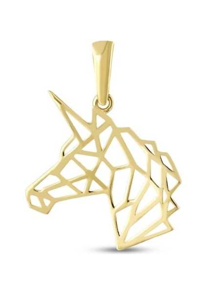 14 Ayar Origami Unicorn Tasarım Altın Kolye Ucu