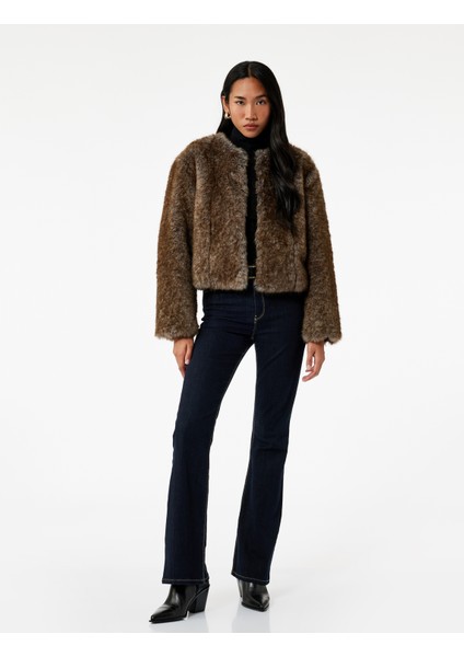 Uzun Kollu Bisiklet Yaka Crop Suni Kürk Mont fırsatları