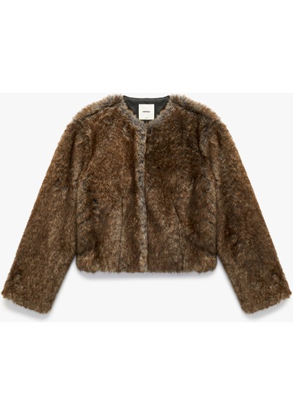 Uzun Kollu Bisiklet Yaka Crop Suni Kürk Mont indirimleri