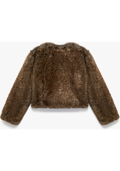 Uzun Kollu Bisiklet Yaka Crop Suni Kürk Mont