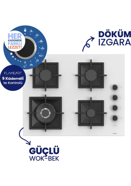 Flowart Turbolu Beyaz Cam Ankastre Set ( 65 cm Woklu Ocak ) QBL62CB - SC406 - D087 modelleri