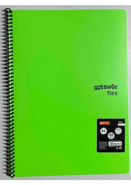 A4 40 Yaprak Kareli Pp Kapak Spiralli Defter Neon Yeşil