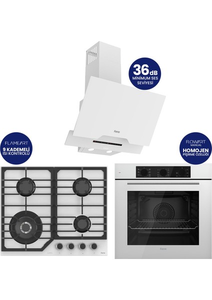 Flowart Turbolu Asimetrik Silenart Beyaz Cam Ankastre Set QBL62CB - NT026WFA - D064SA