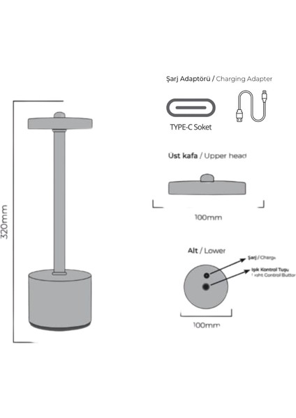 Mimosa Eko Turuncu Şarjlı Masa Lambası / 3 Kademe Dokunmatik / USB Şarjlı fırsatları