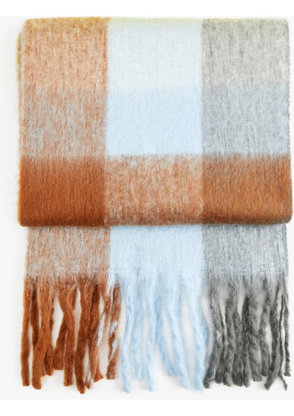 Yumuşak Dokulu Ekoseli Püsküllü Uzun Atkı fiyatları