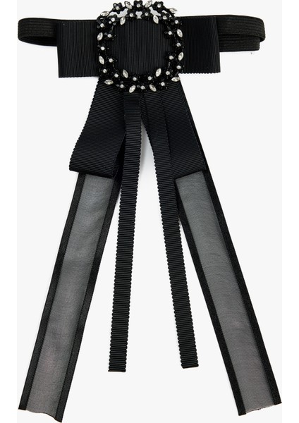 Çiçekli Taş Detaylı Fiyonklu Choker Kolye