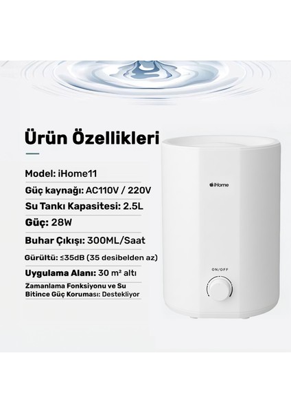 IHOME11 2500ML Ayarlanabilir Aromaterapi Difüzör Ultrasonik Hava Nemlendirici Buhar Makinesi fırsatları