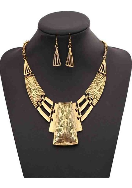Altın Renkli Bohem Kolye ve Küpe Seti