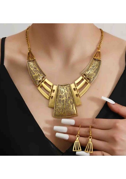 Altın Renkli Bohem Kolye ve Küpe Seti fiyatları