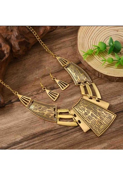 Altın Renkli Bohem Kolye ve Küpe Seti modelleri