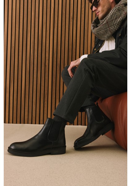 , Erkek Hakiki Deri Bot 1531043Z028 Siyah