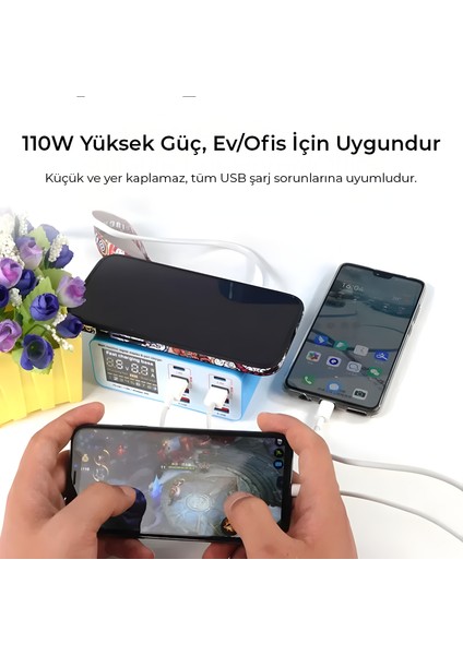 Relıfe RL-304S | 110W Güçlü 1+8 Çok Fonksiyonlu Hızlı Şarj Istasyonu (45W Pd Laptop Şarjlı, 15W Kablosuz, Dijital Ekranlı Tester) indirimleri