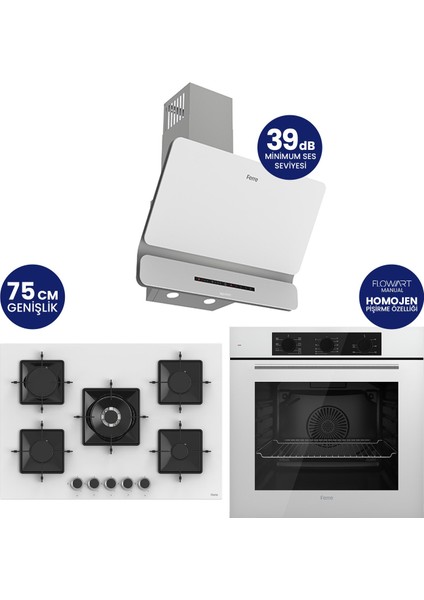 Flowart Turbolu 5 Gözlü Amörtisörlü Silenart Beyaz Cam Ankastre Set QBL62CB - SS036 - D081SA