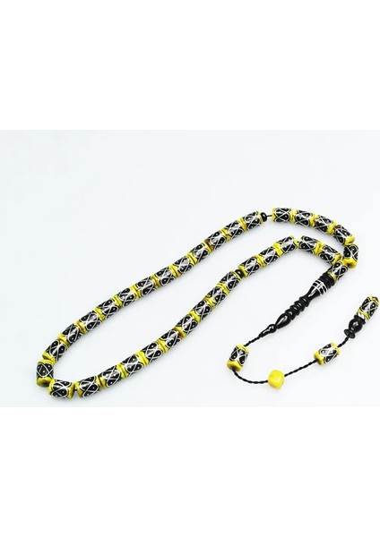 Oltu Taşı Ve Sarı Galalith Örgü İşleme Tespih