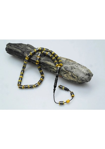 Oltu Taşı Ve Sarı Galalith Örgü İşleme Tespih