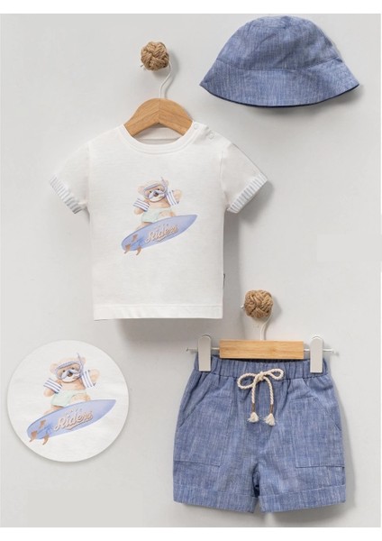 Yazlık Sörfçü Baskılı Bucket Şapkalı Bebe Erkek 2'li Takım
