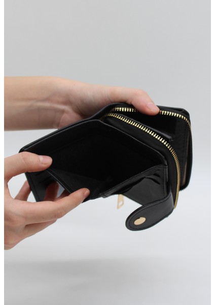 Bozuk Para Gözlü Bol Kartlıklı Siyah Mini Kadın Cüzdanı indirimleri
