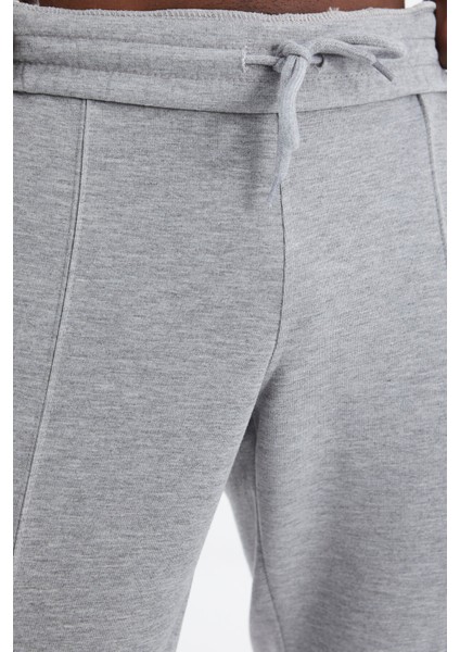 Gri Melanj Bağcıklı Ön Dikiş Detaylı Standart Kalıp Erkek Eşofman Alt - 84994