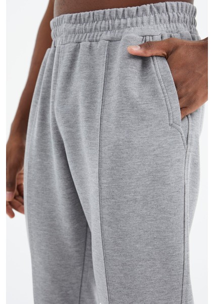 Gri Melanj Bağcıklı Ön Dikiş Detaylı Standart Kalıp Erkek Eşofman Alt - 84994