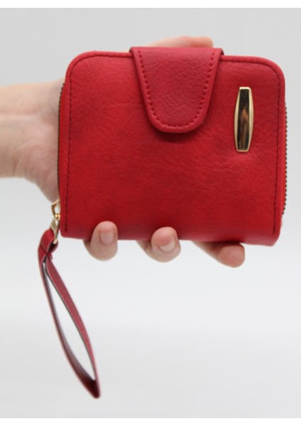 Elcikli Bozuk Para Gözlü Bol Kartlıklı Kırmızı Mini Kadın Cüzdanı