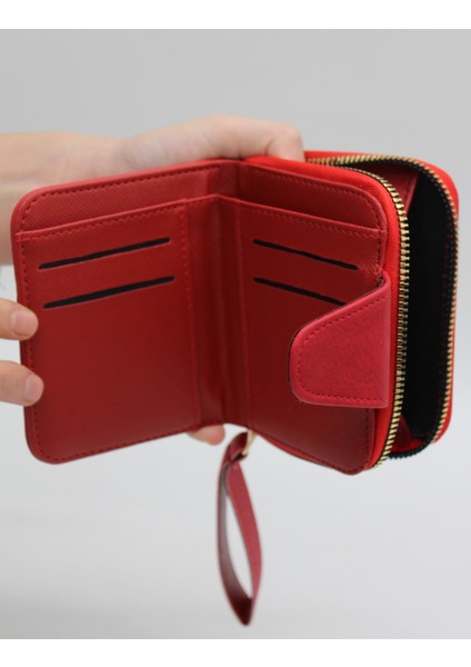 Elcikli Bozuk Para Gözlü Bol Kartlıklı Kırmızı Mini Kadın Cüzdanı indirimleri